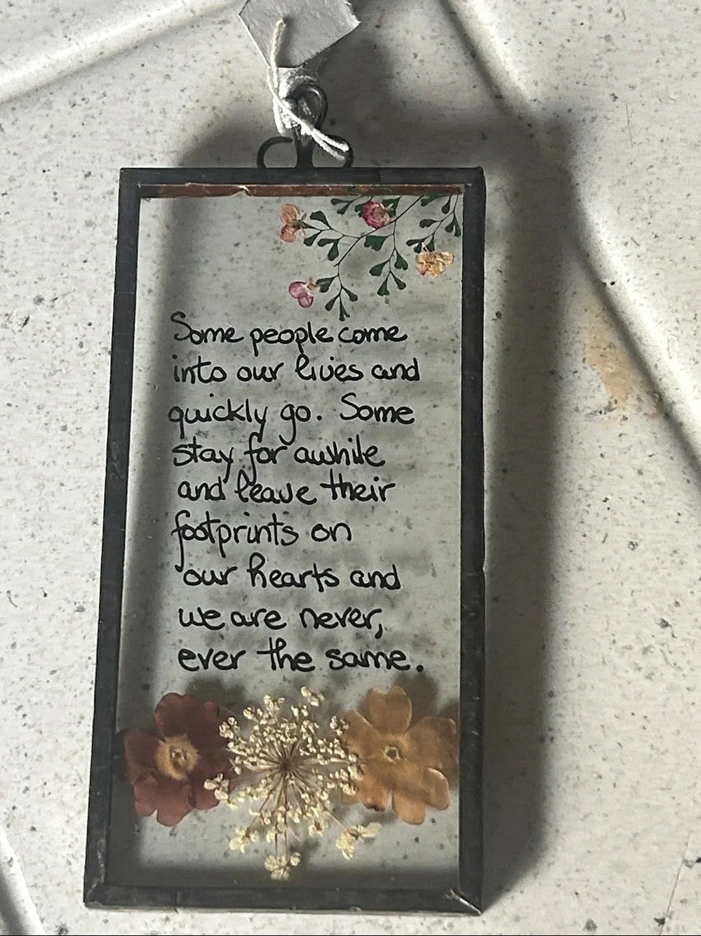 2 each Floral Sentiment Glass Panel Wall Decor - Brown and Cream